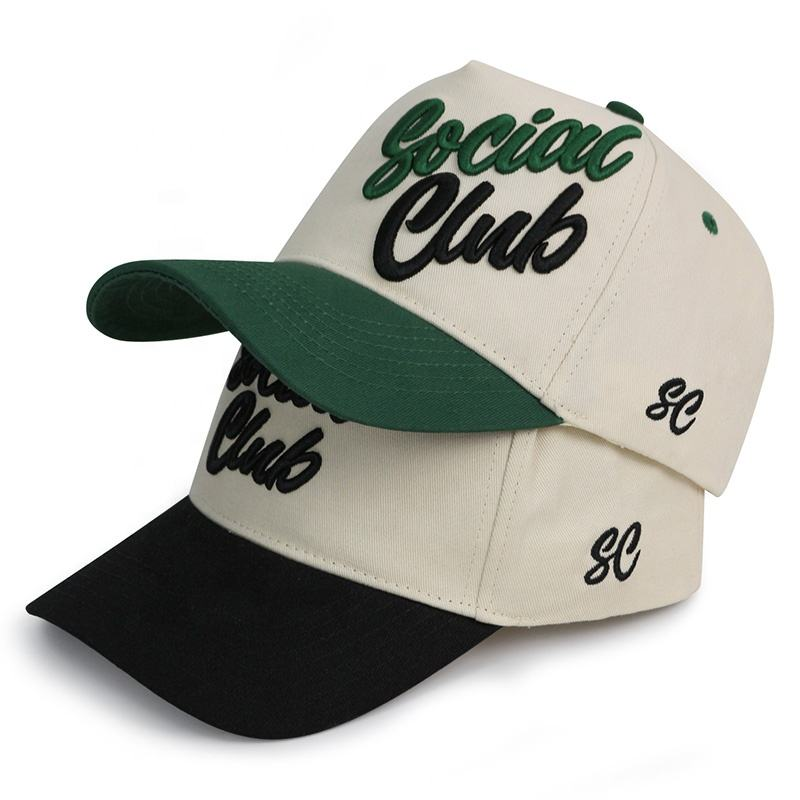 Two Tone 5 Panel Cotton Twill Baseball Cap with 3D Embroidery Logo