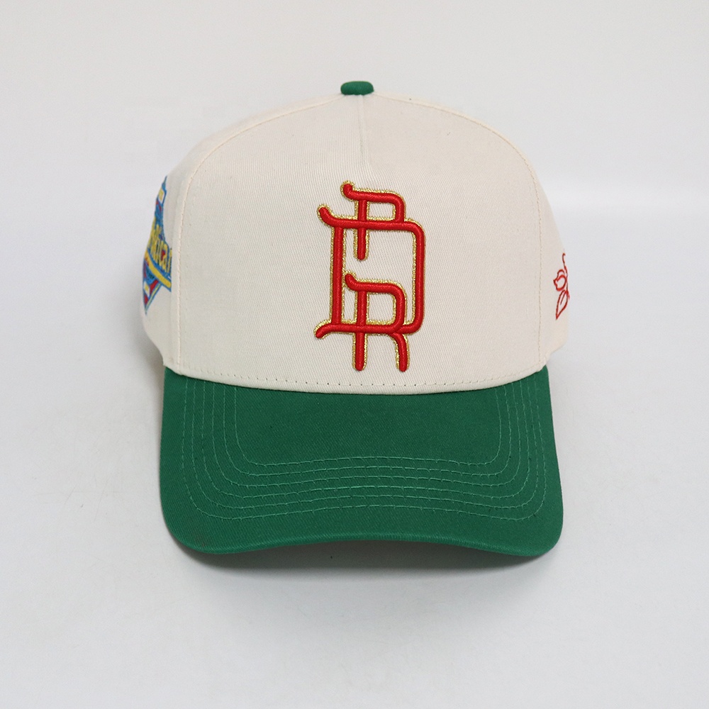 Cream and Green Two Tone Baseball Cap with 3D Embroidered Letter Logo