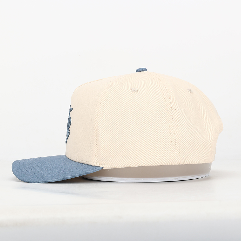 Cream and Blue Two Tone Embroidered Logo Cotton Baseball Cap