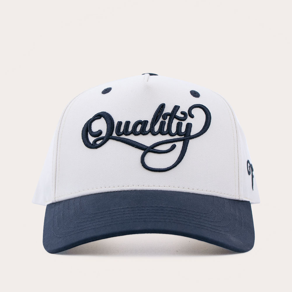 Two Tone 5 Panel Cotton Twill Baseball Cap with 3D Embroidered Script Logo