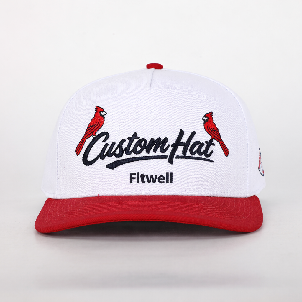 Cardinal Bird Script Logo White and Red Two Tone Baseball Cap