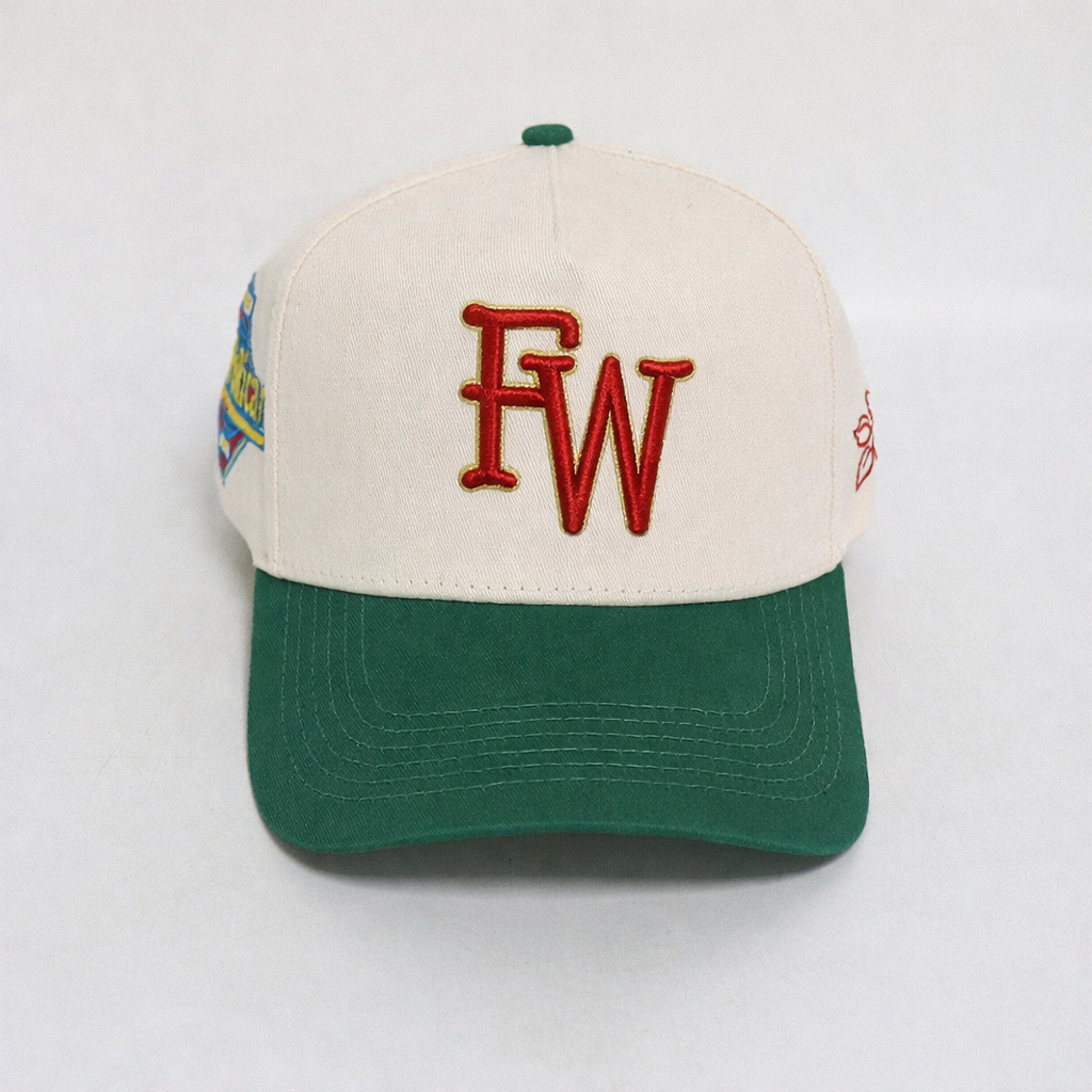 Cream and Green Two Tone Baseball Cap with 3D Embroidered Letter Logo