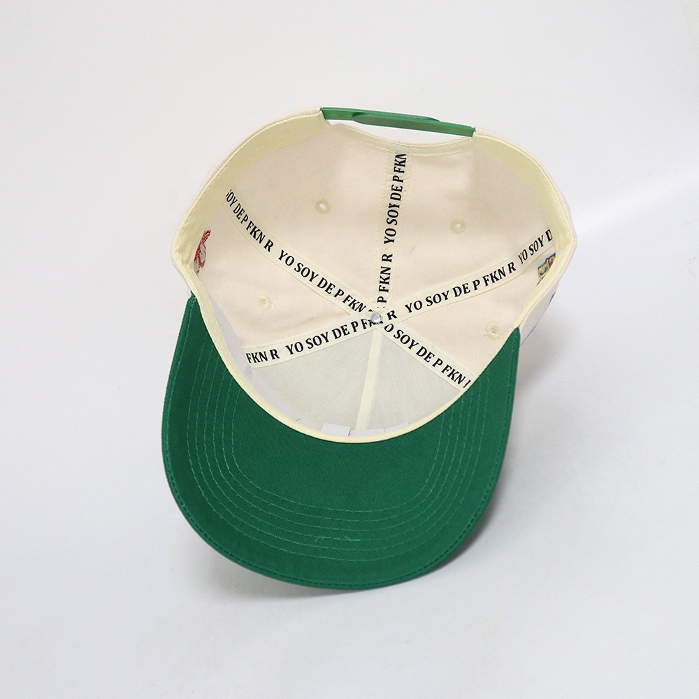Cream and Green Two Tone Baseball Cap with 3D Embroidered Letter Logo