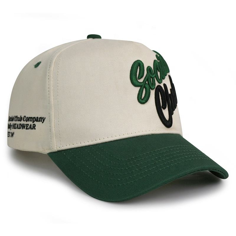 Two Tone 5 Panel Cotton Twill Baseball Cap with 3D Embroidery Logo