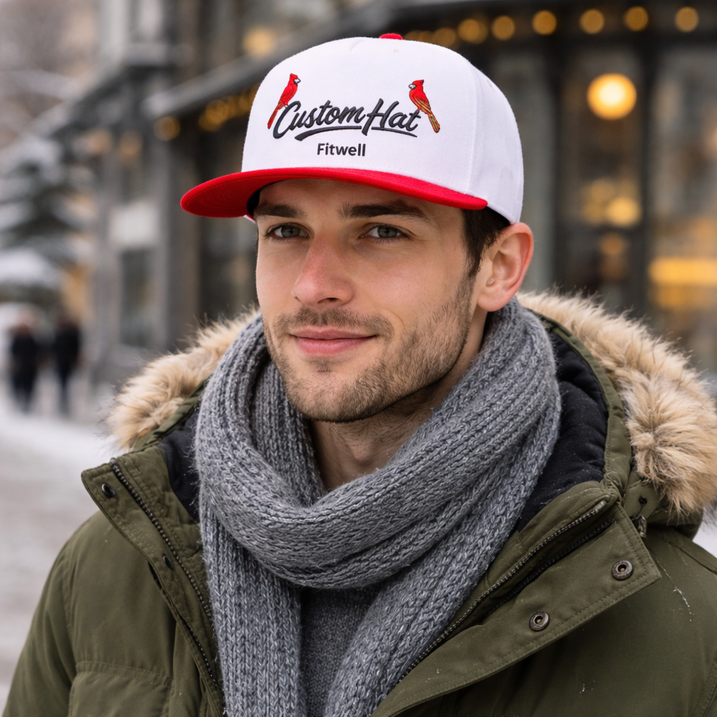 Cardinal Bird Script Logo White and Red Two Tone Baseball Cap