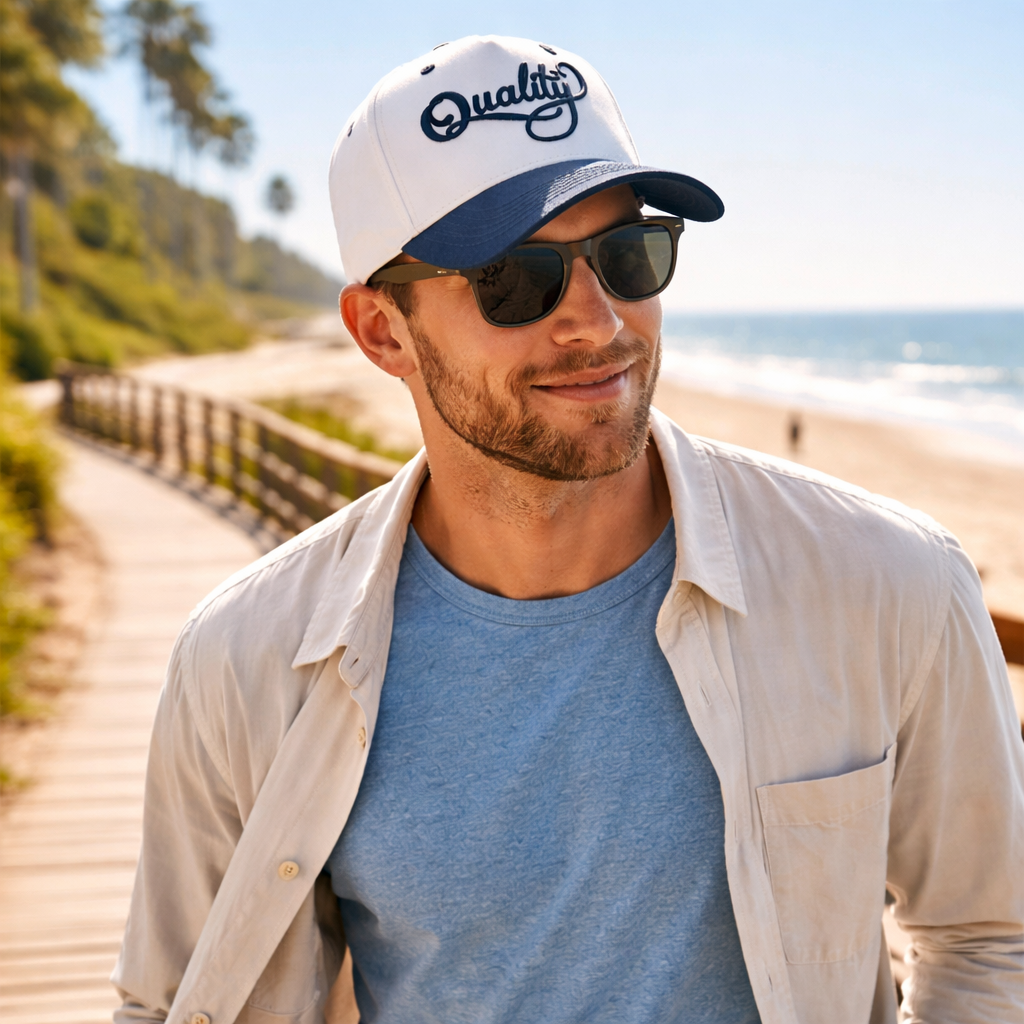 Two Tone 5 Panel Cotton Twill Baseball Cap with 3D Embroidered Script Logo