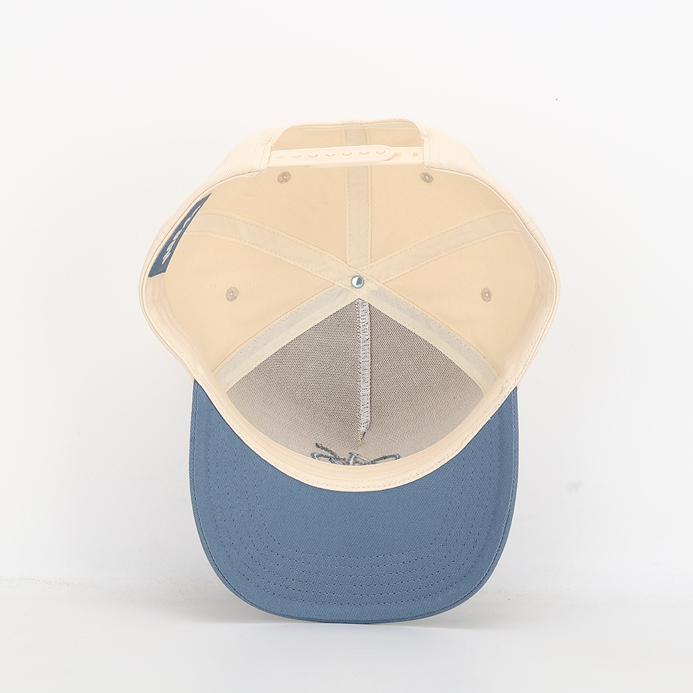 Cream and Blue Two Tone Embroidered Logo Cotton Baseball Cap