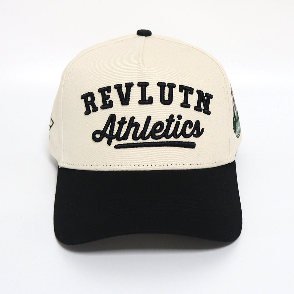 Cream and Black Two Tone Baseball Cap with REVLVN Athletics 3D Embroidery