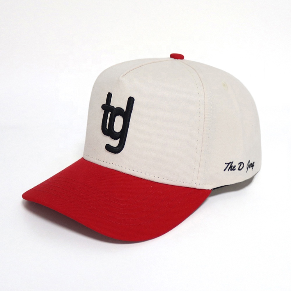 Two-Tone 5 Panel Cotton Twill Baseball Cap with Raised Logo