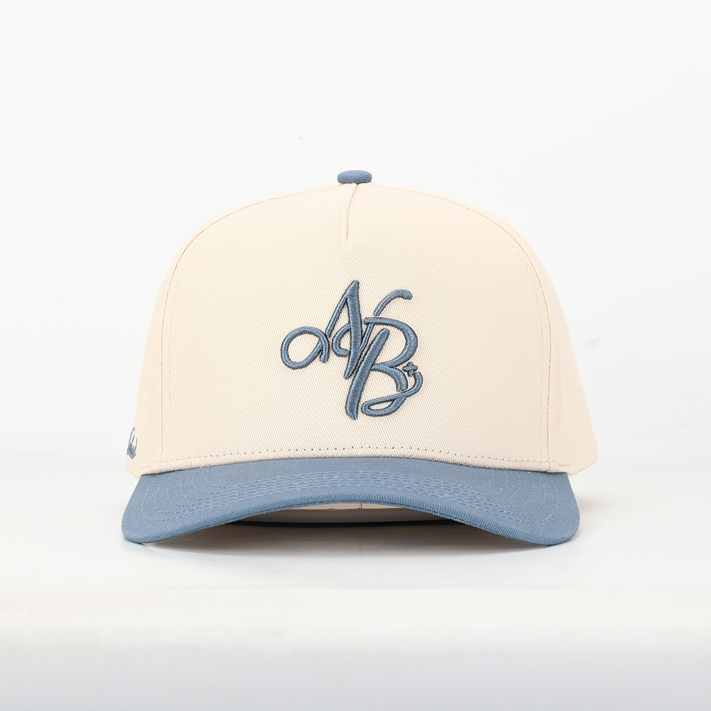 Cream and Blue Two Tone Embroidered Logo Cotton Baseball Cap