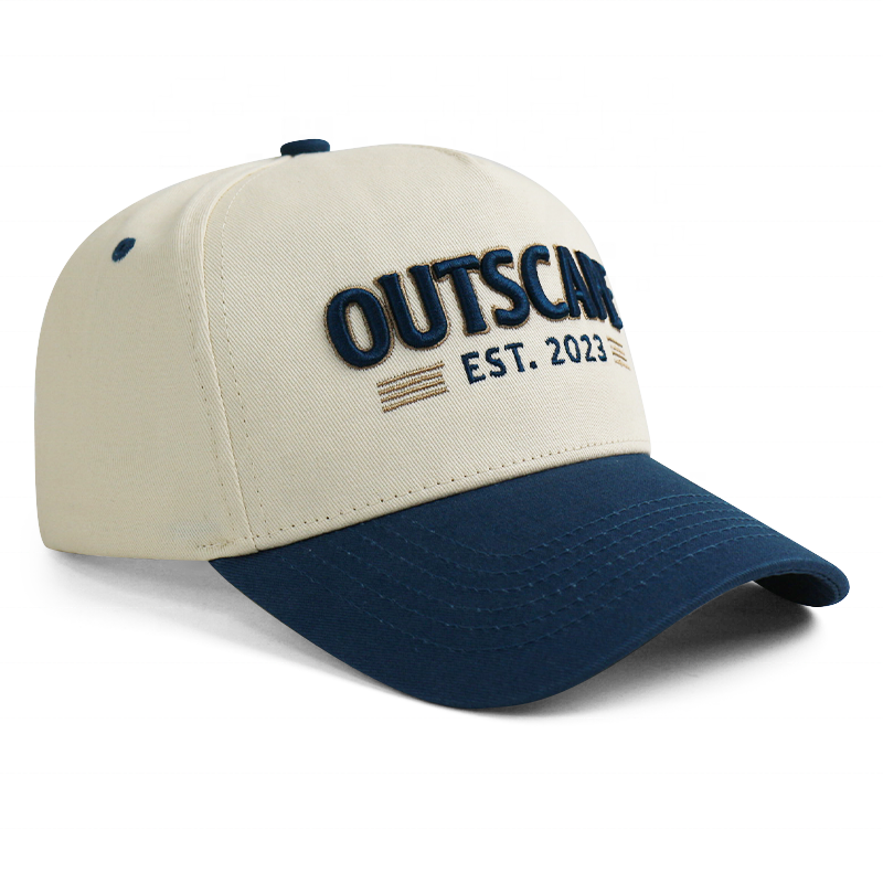 Two Tone 5 Panel Cotton Twill Baseball Cap with 3D Embroidery Logo Adjustable Snapback Hat