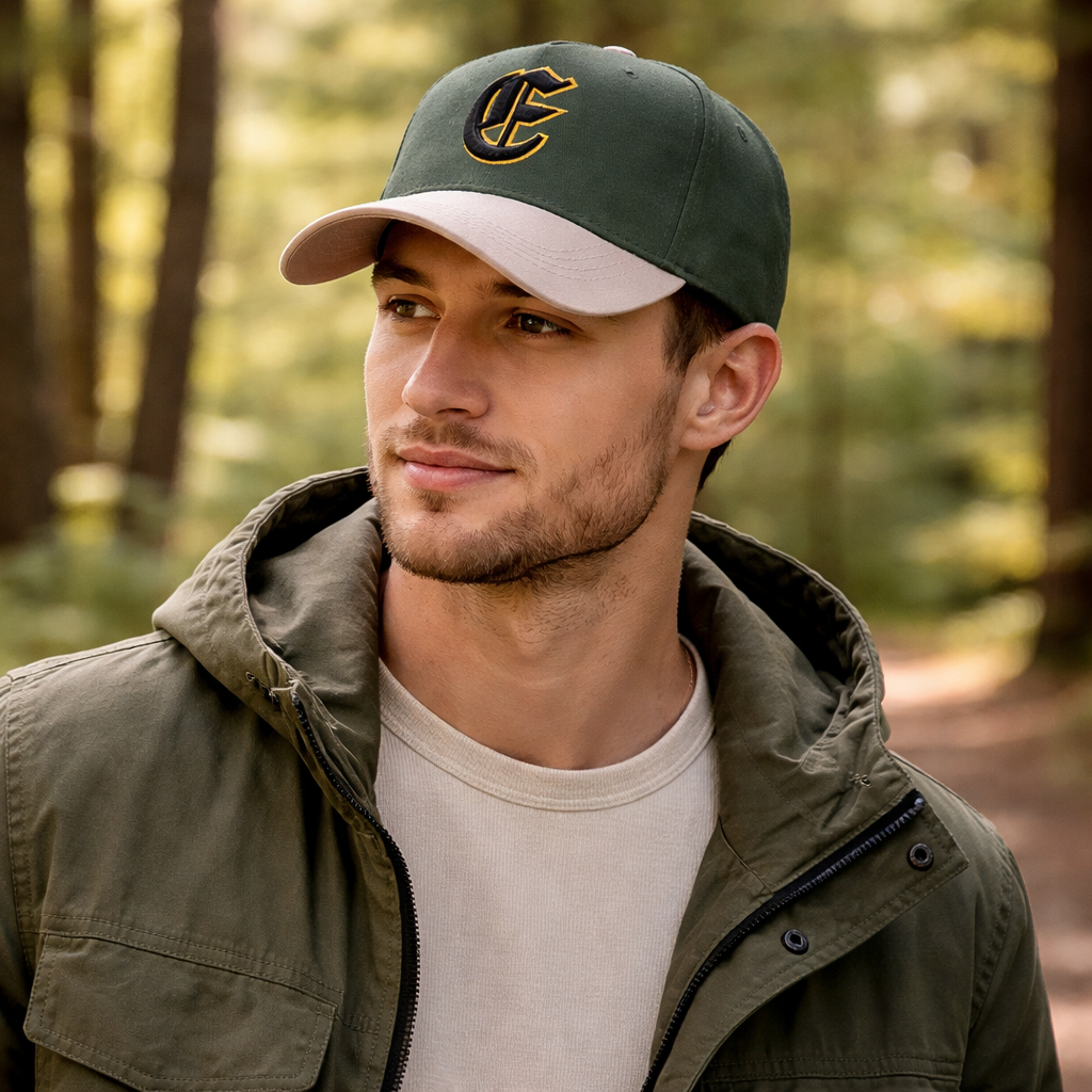 Two‑Tone Green Cotton Twill Baseball Cap with 3D CF Embroidery