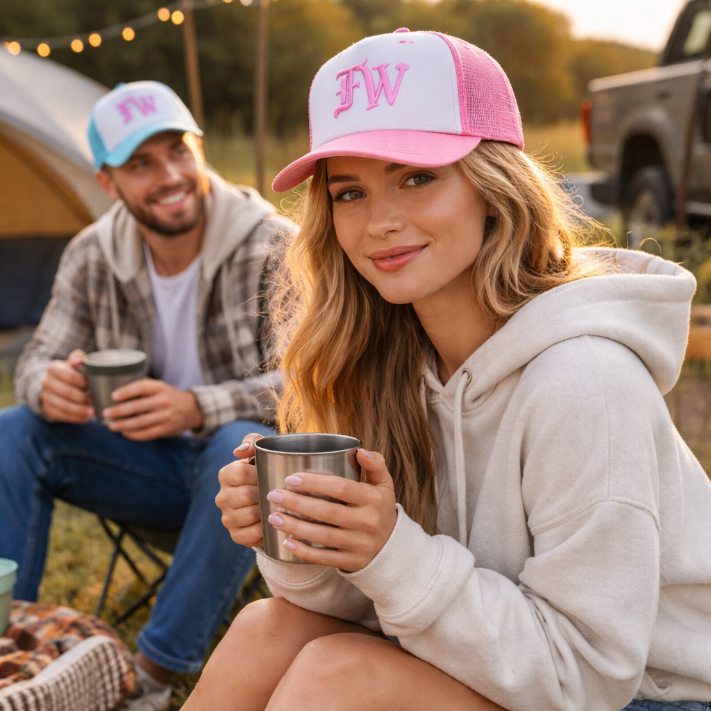 Pastel Blue and Pink Mesh Back 3D Logo Trucker Caps