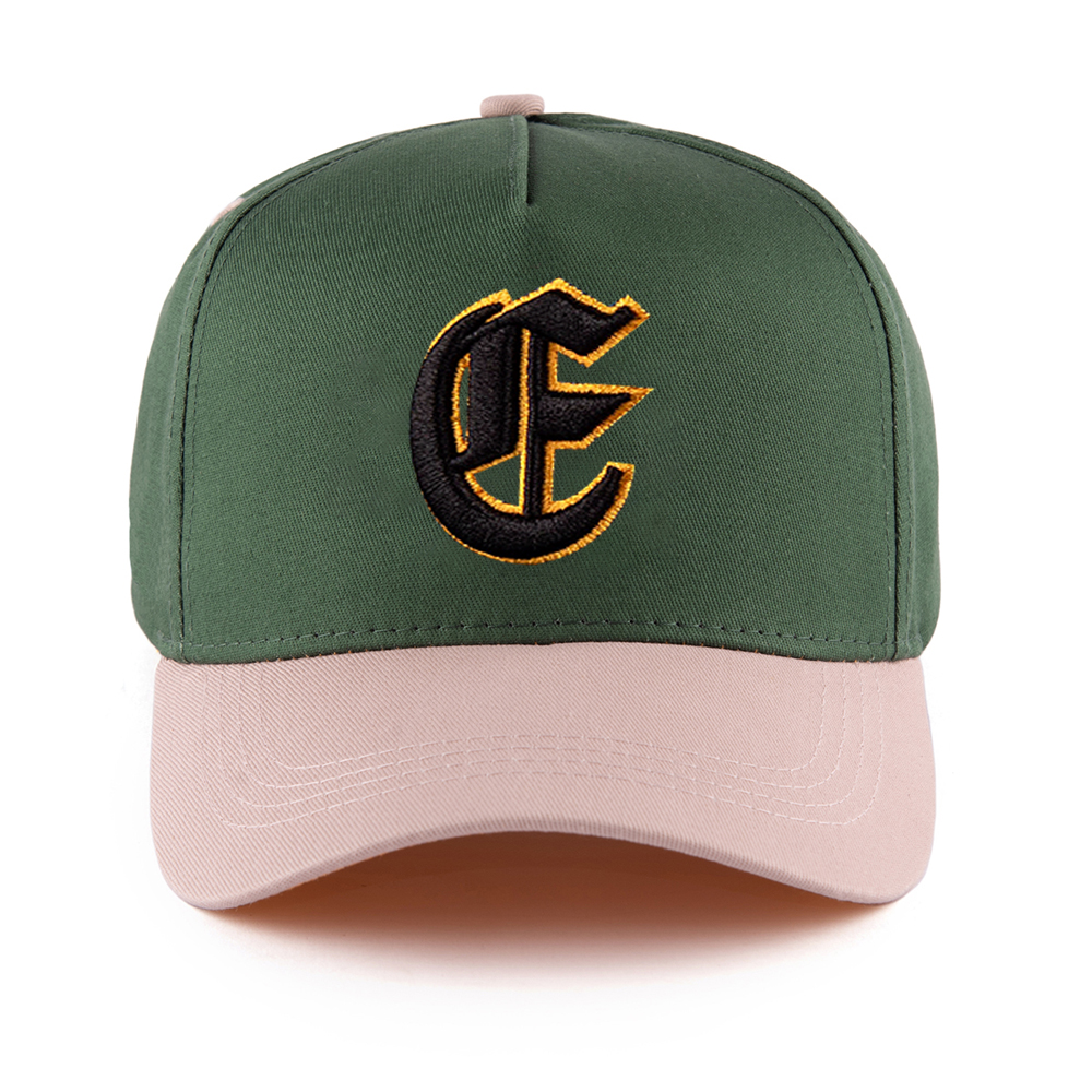 Two‑Tone Green Cotton Twill Baseball Cap with 3D CF Embroidery