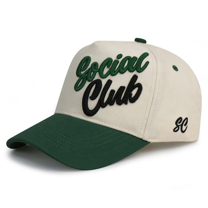 Two Tone 5 Panel Cotton Twill Baseball Cap with 3D Embroidery Logo