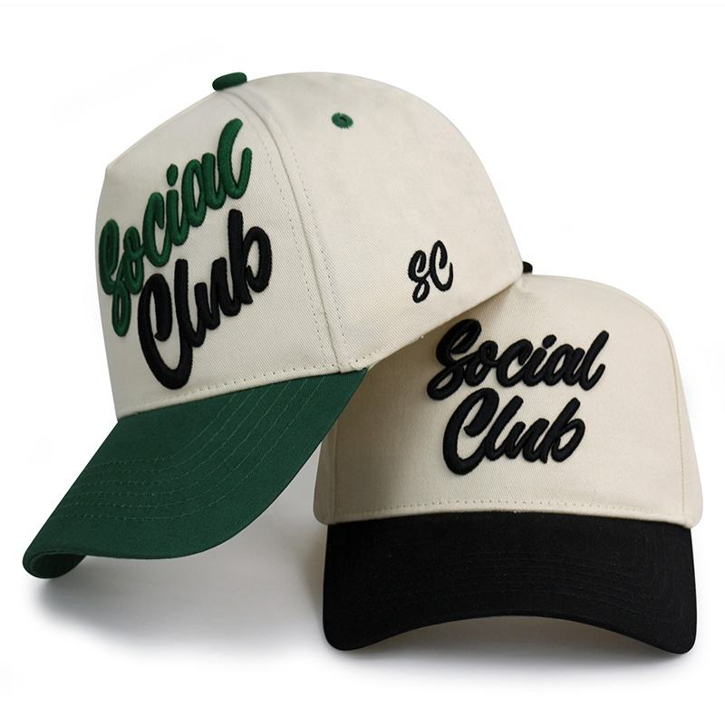 Two Tone 5 Panel Cotton Twill Baseball Cap with 3D Embroidery Logo