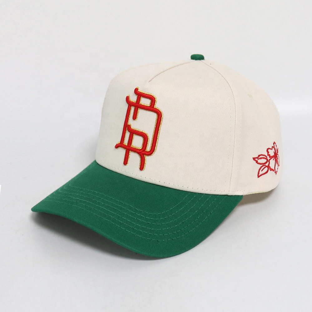 Cream and Green Two Tone Baseball Cap with 3D Embroidered Letter Logo