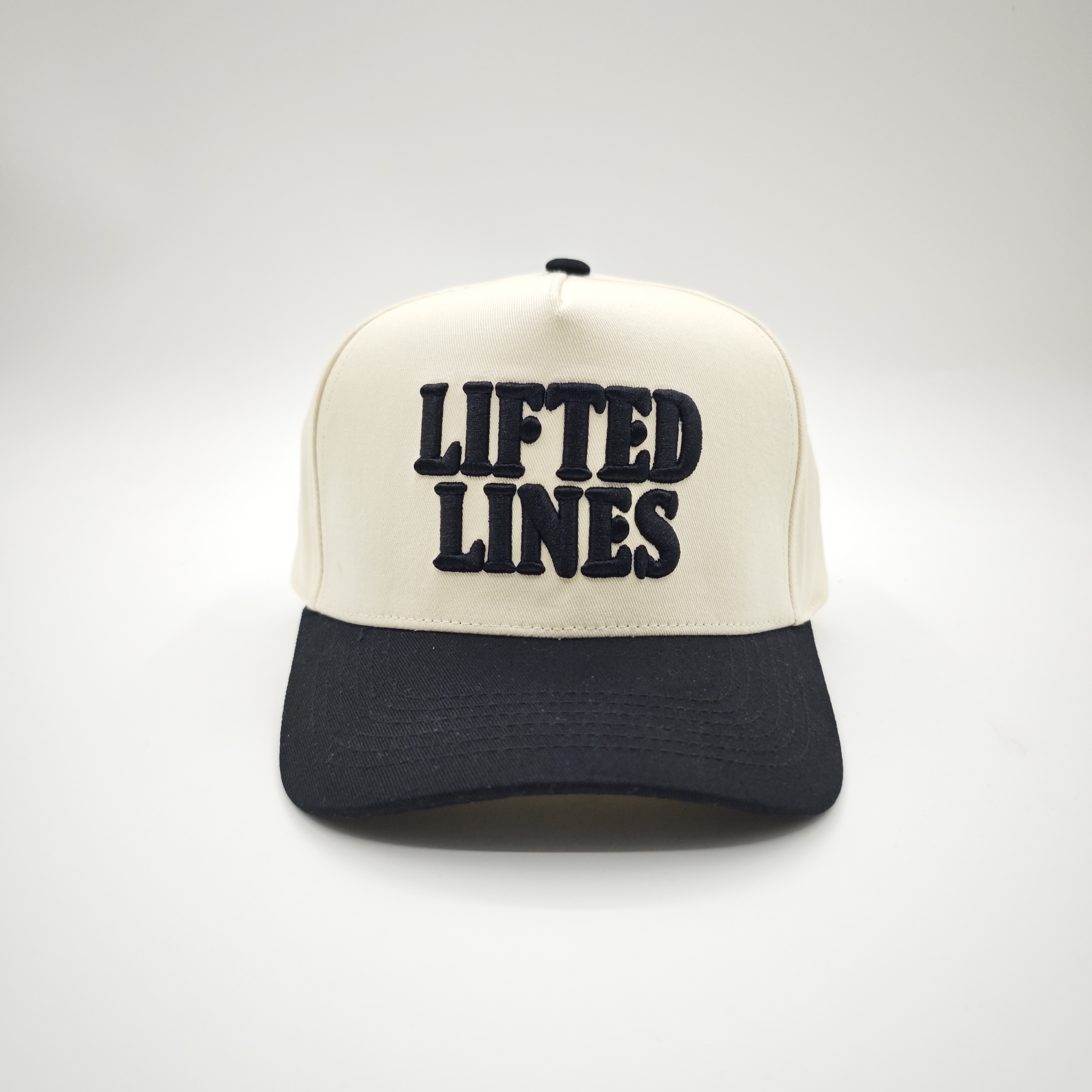 Two-Tone 5-Panel Cotton Twill Baseball Cap with 3D Embroidered Lettering