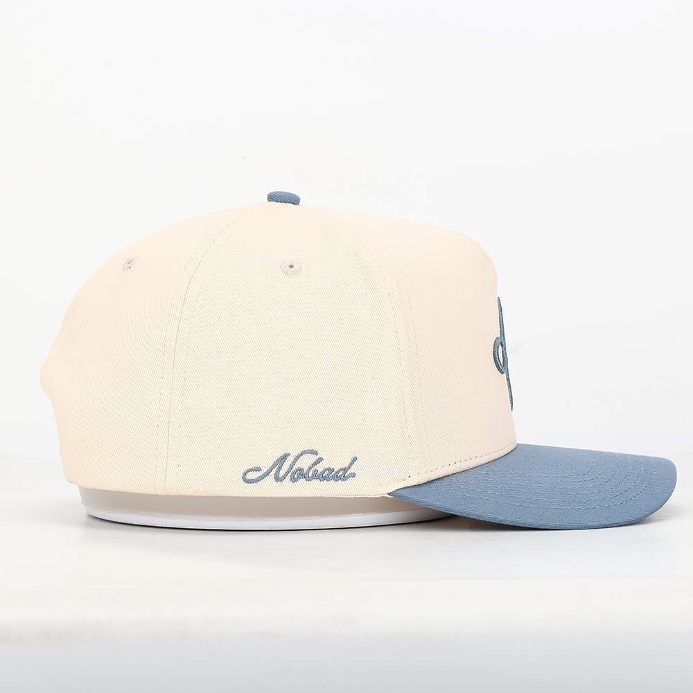 Cream and Blue Two Tone Embroidered Logo Cotton Baseball Cap