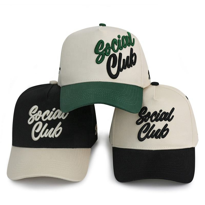 Two Tone 5 Panel Cotton Twill Baseball Cap with 3D Embroidery Logo