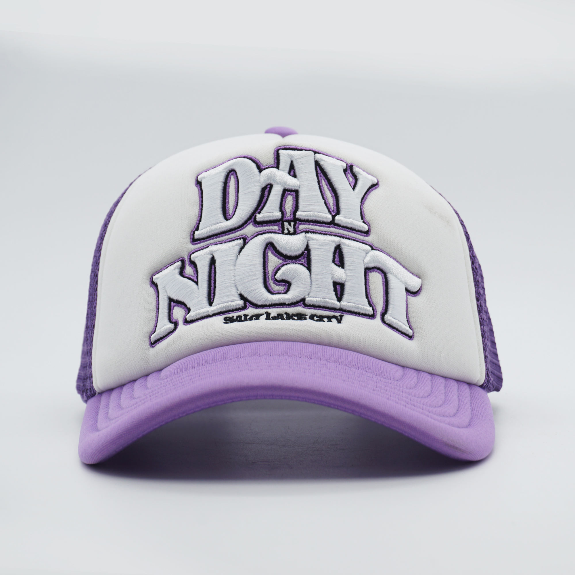 Purple and White Day N Night Embroidered Trucker Hat