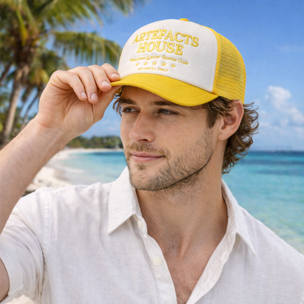 Two Tone Foam Trucker Cap with Raised Embroidered Letter Design