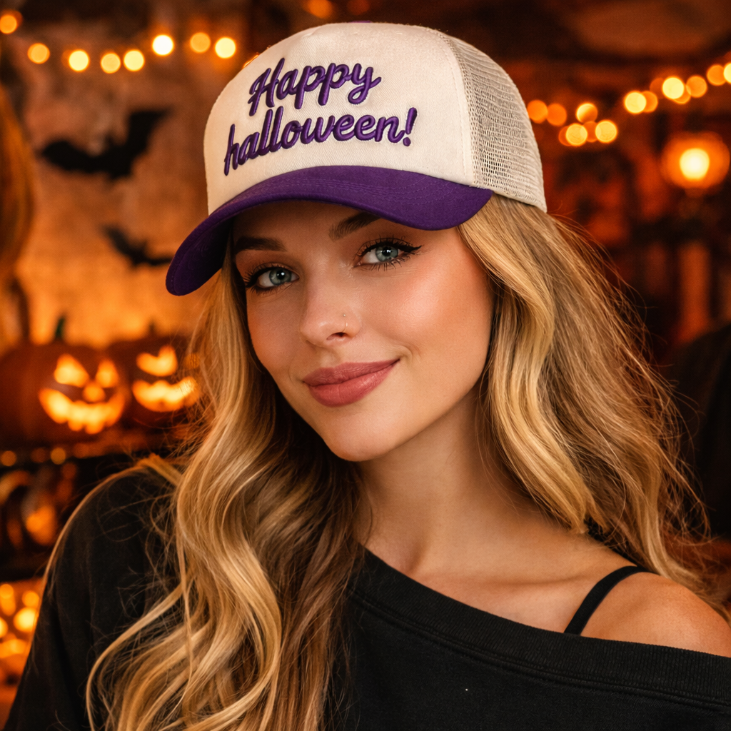 Go To Exercise Script Embroidered 5 Panel Foam Mesh Trucker Cap