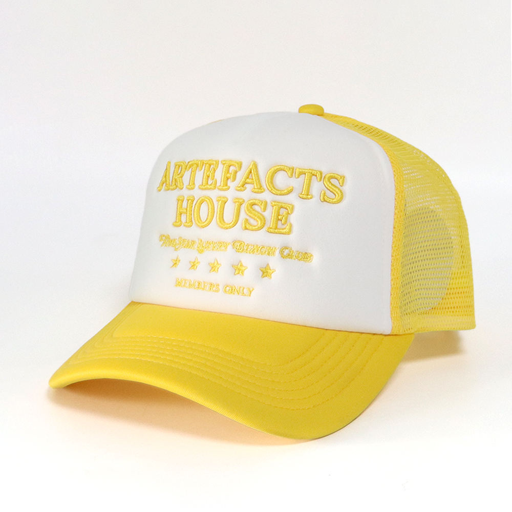 Two Tone Foam Trucker Cap with Raised Embroidered Letter Design