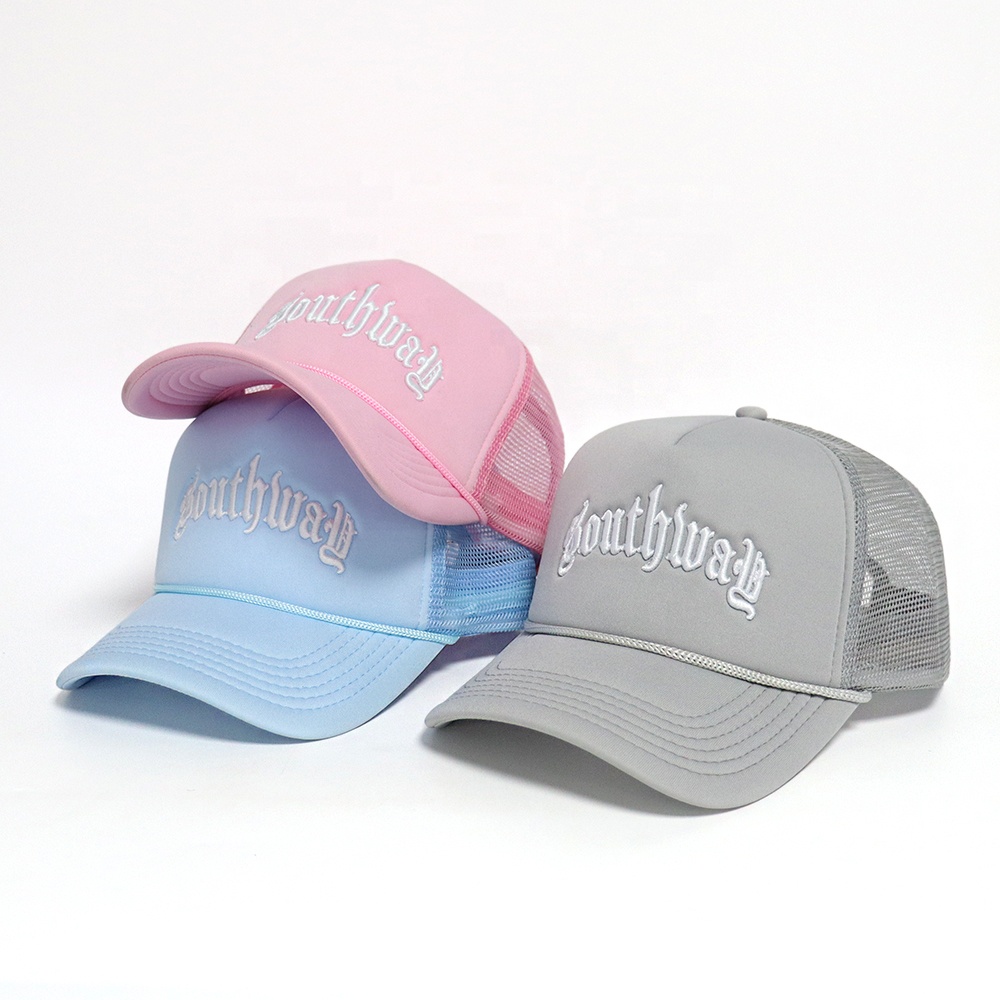 5 Panel Foam Trucker Hat with 3D Embroidered Logo Breathable Mesh Back Cap