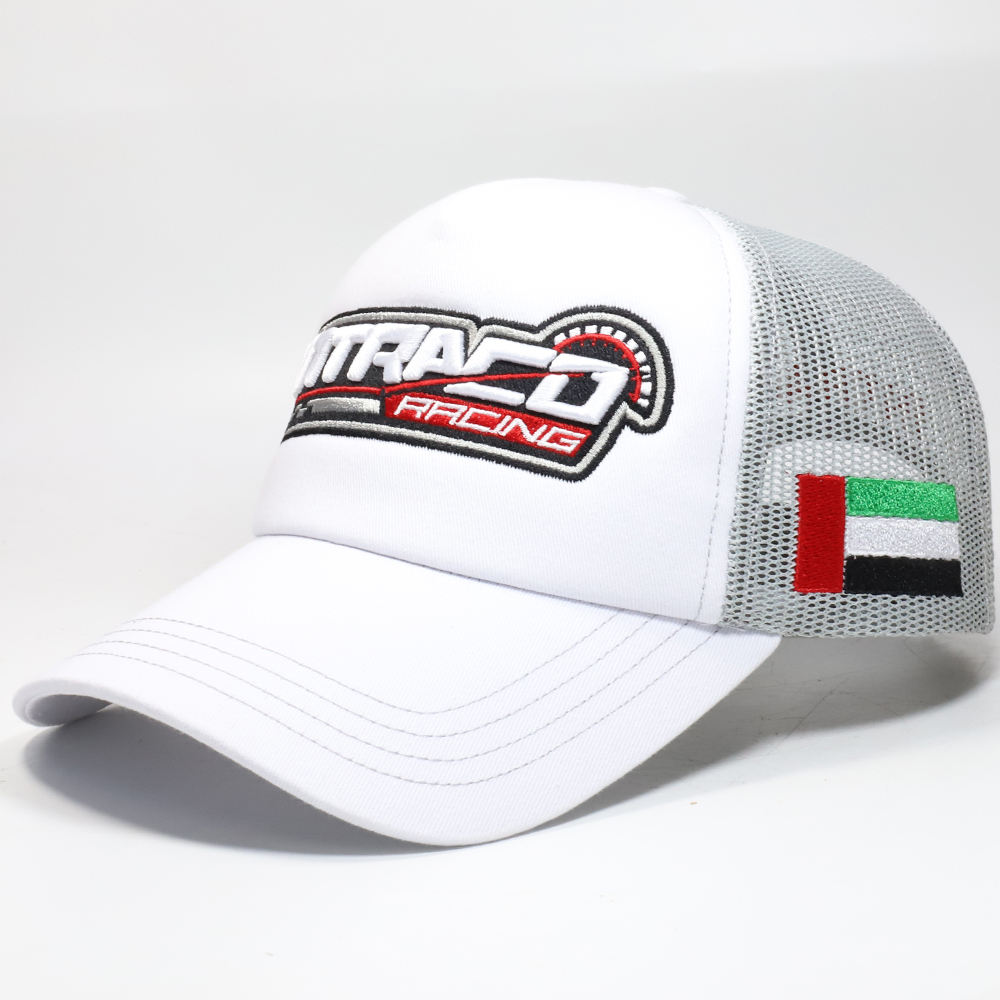 Intrado Racing White Foam Trucker Cap with 3D Embroidered Logo
