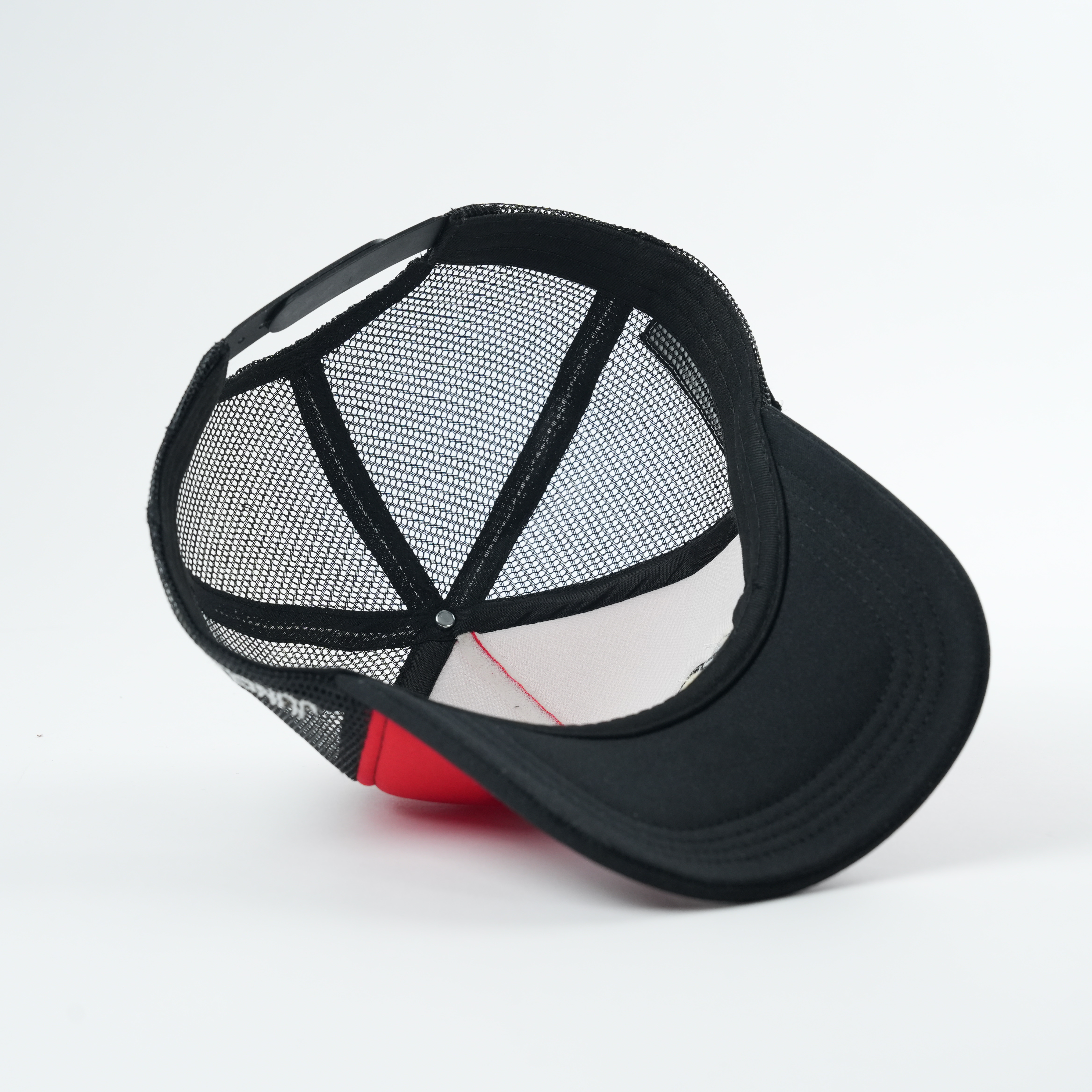 Red and Black Mesh Back Trucker Cap with Embroidered Letter Logo