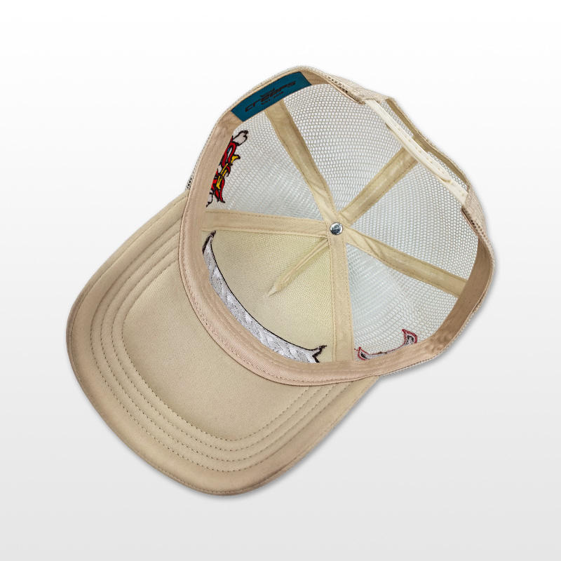 Beige Foam Front Trucker Cap with Bold 3D Embroidered Letter Logo