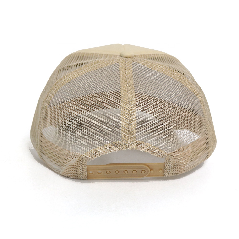 Beige Foam Trucker Hat with White 3D Embroidered GRYFFIN Logo