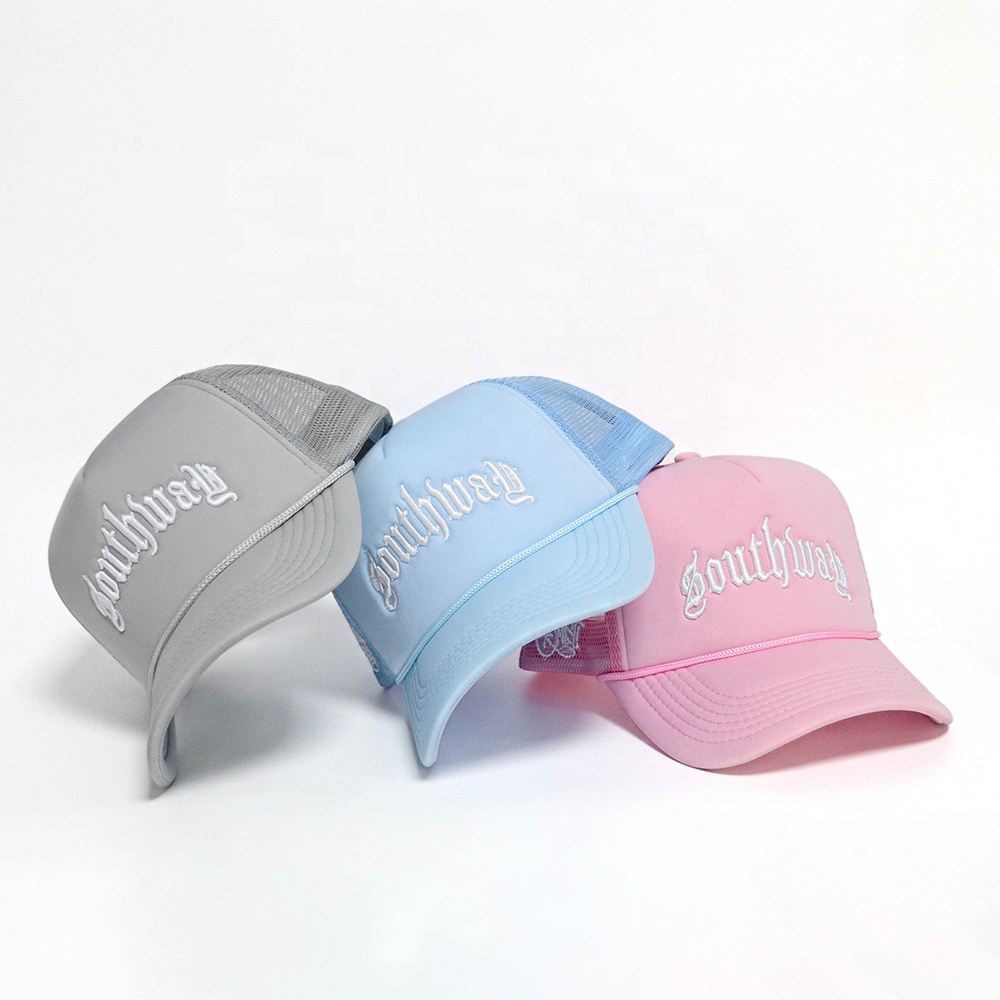 5 Panel Foam Trucker Hat with 3D Embroidered Logo Breathable Mesh Back Cap