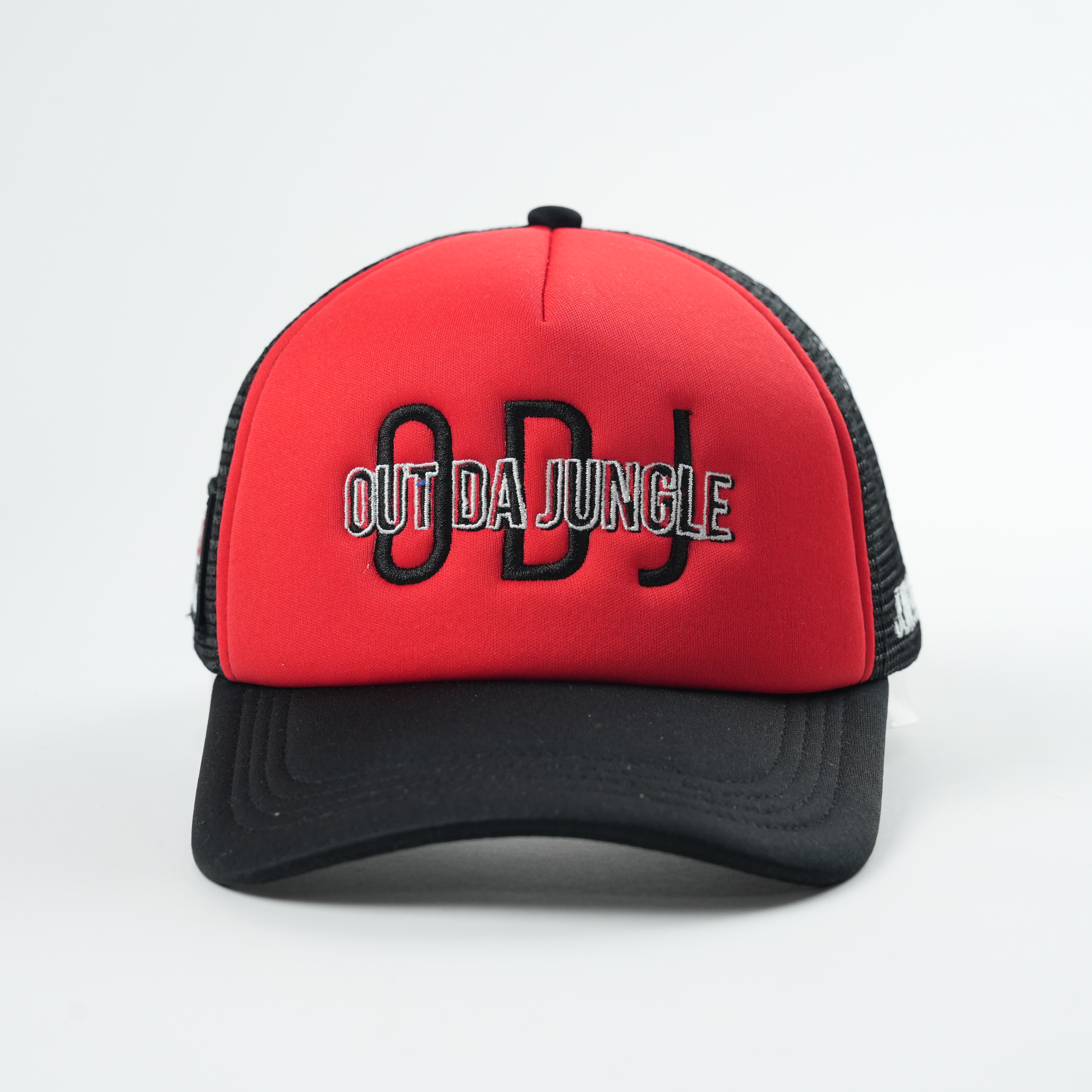 Red and Black Mesh Back Trucker Cap with Embroidered Letter Logo