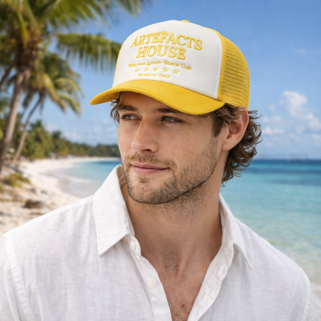 Two Tone Foam Trucker Cap with Raised Embroidered Letter Design