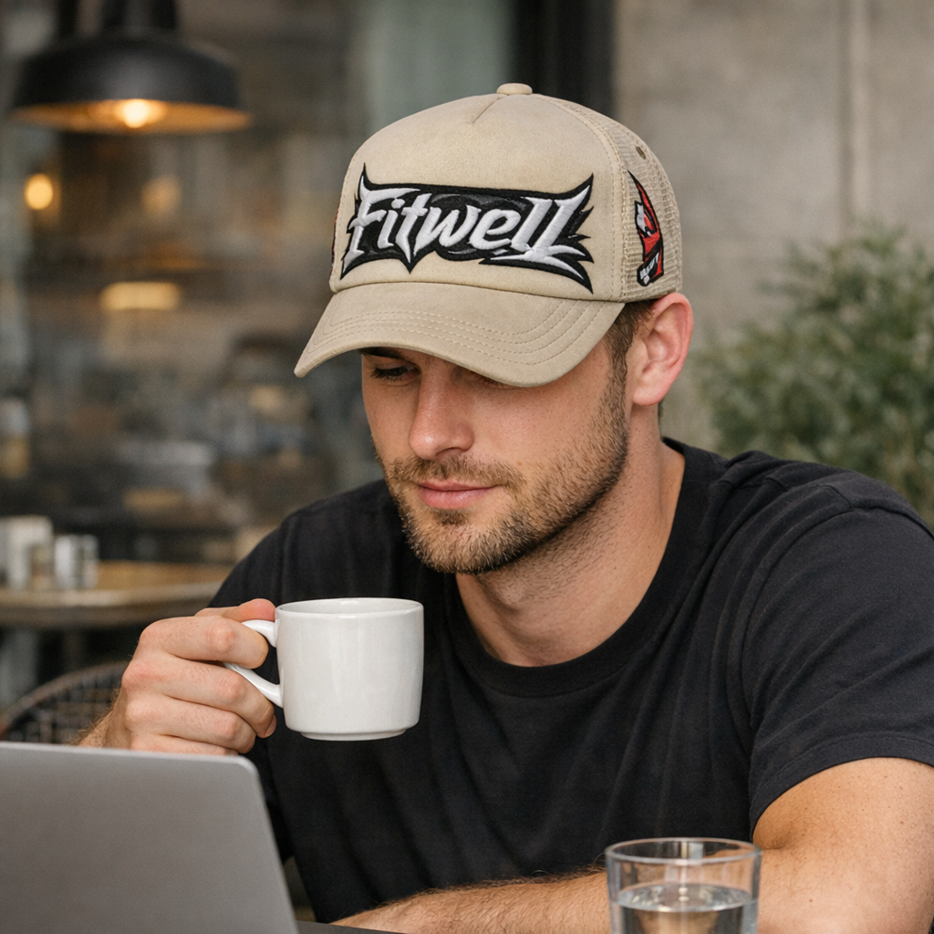 Beige Foam Front Trucker Cap with Bold 3D Embroidered Letter Logo