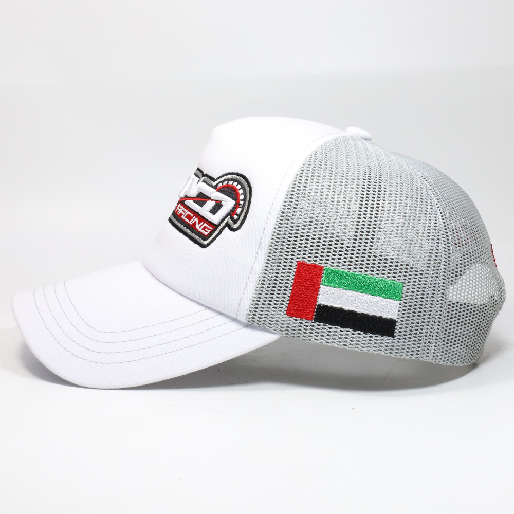 Intrado Racing White Foam Trucker Cap with 3D Embroidered Logo
