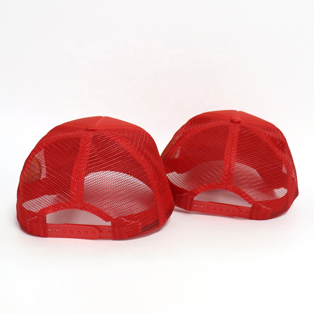 Red Foam Trucker Hats with White Sixty Script 3D Embroidery Logo