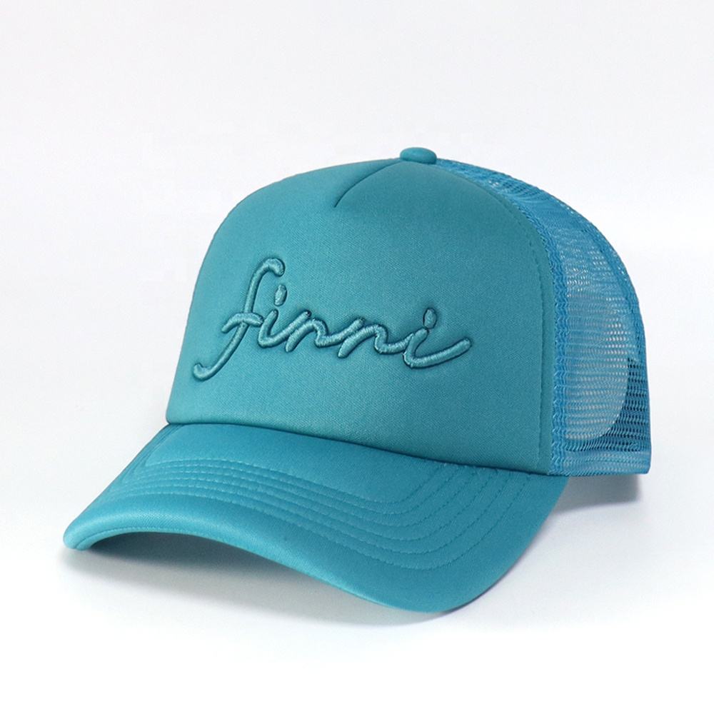 Premium 5 Panel Foam Trucker Cap with Raised Script Embroidery
