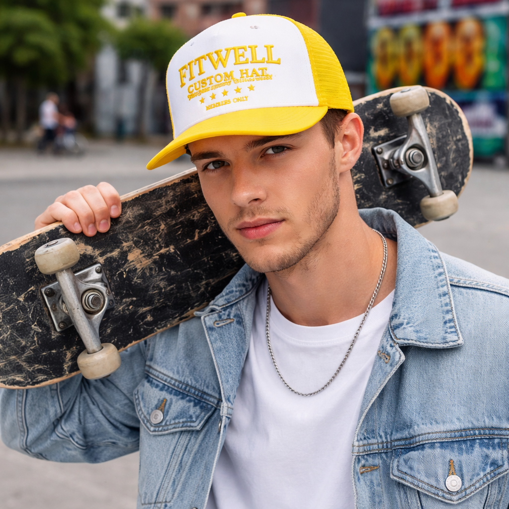 Two Tone Foam Trucker Cap with Raised Embroidered Letter Design