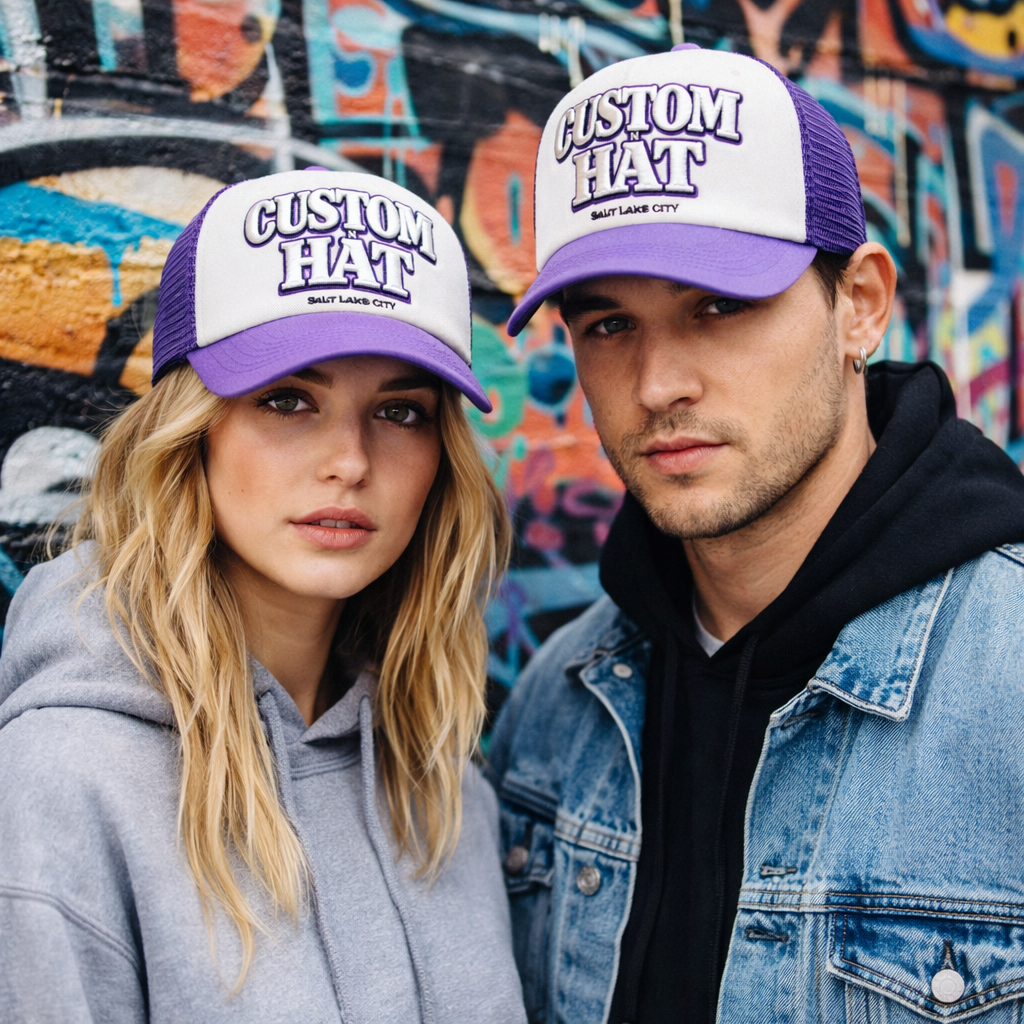 Purple and White Day N Night Embroidered Trucker Hat