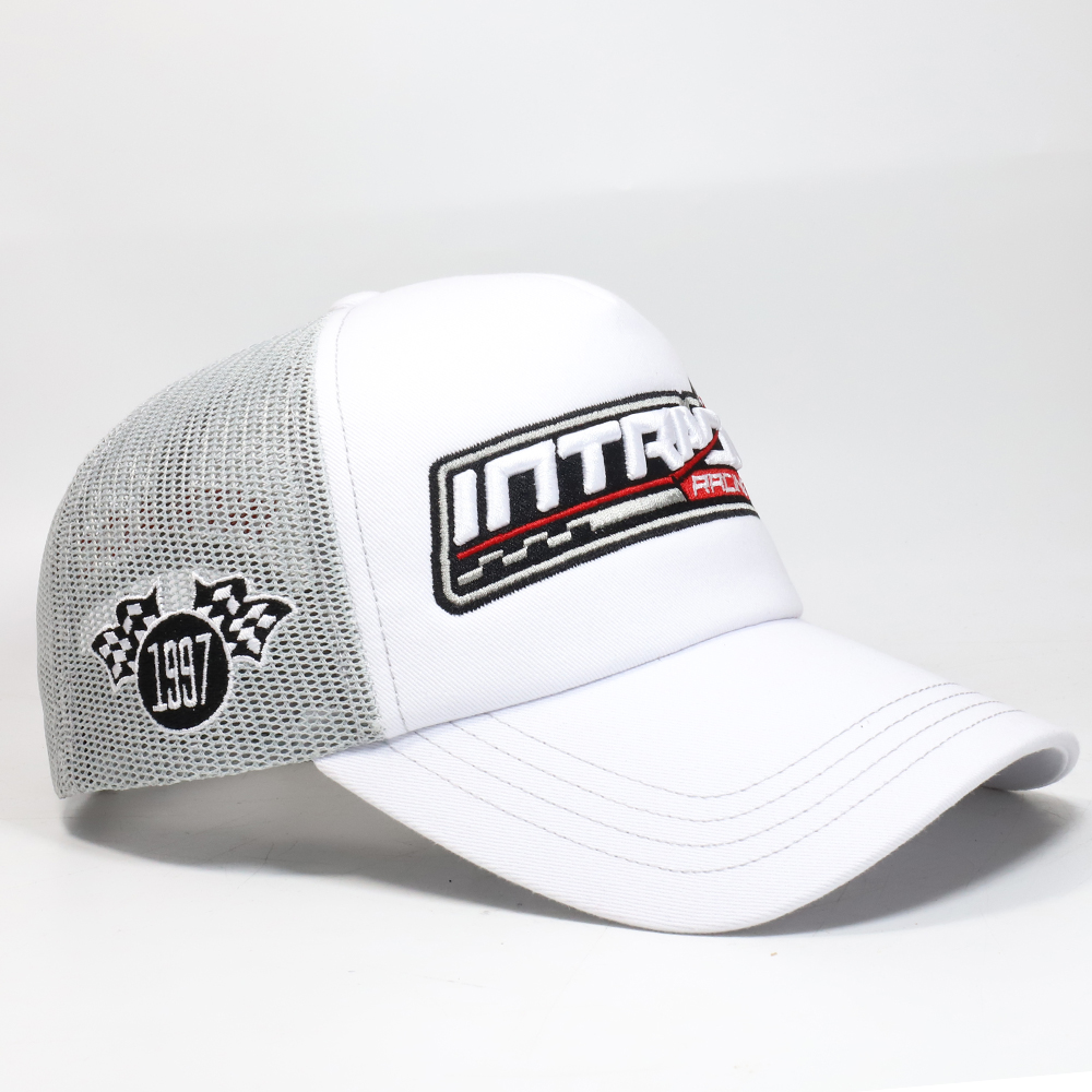 Intrado Racing White Foam Trucker Cap with 3D Embroidered Logo