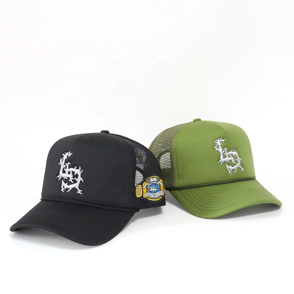5-Panel Foam Trucker Hat with 3D Embroidered Thorn Letter Logo