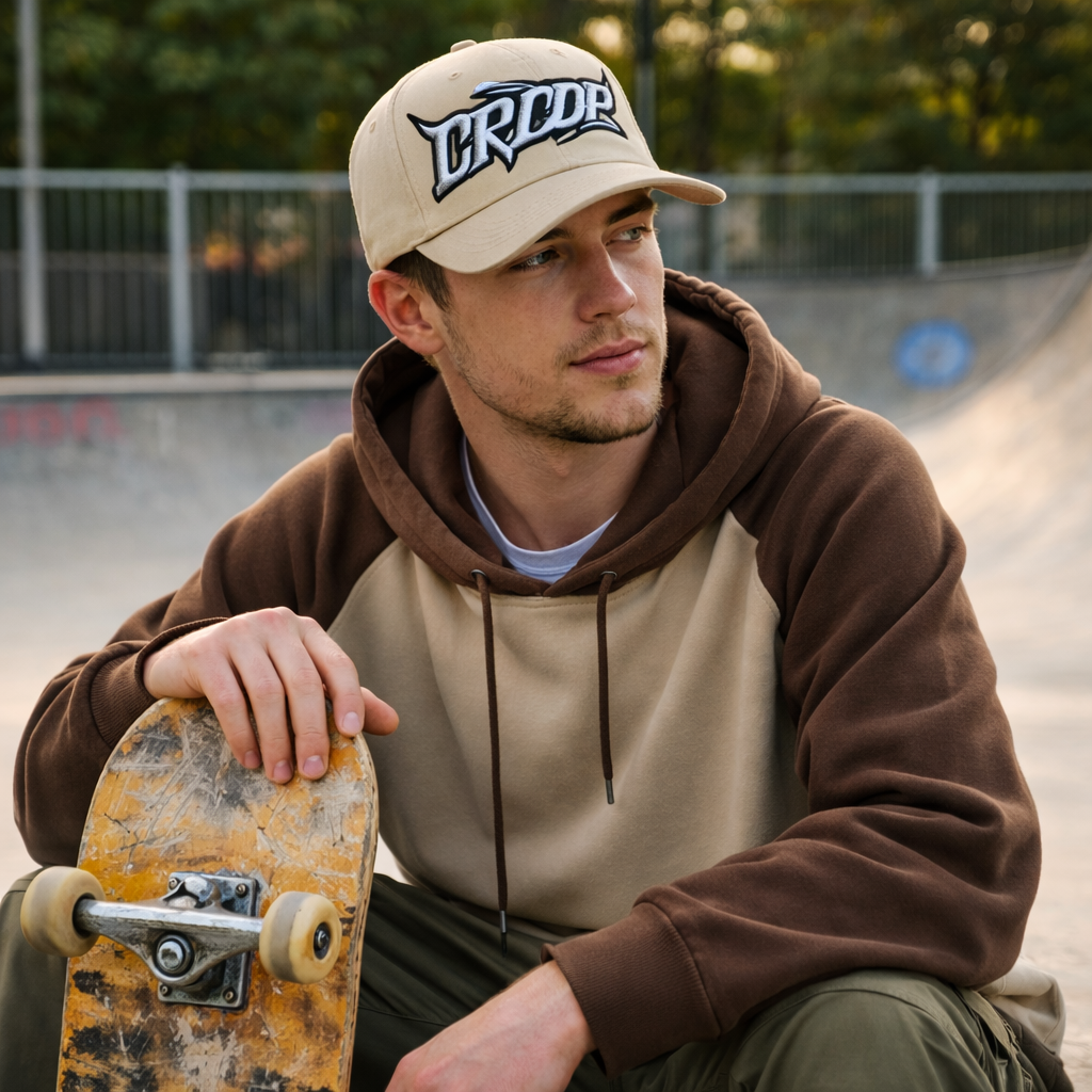 Beige Foam Front Trucker Cap with Bold 3D Embroidered Letter Logo
