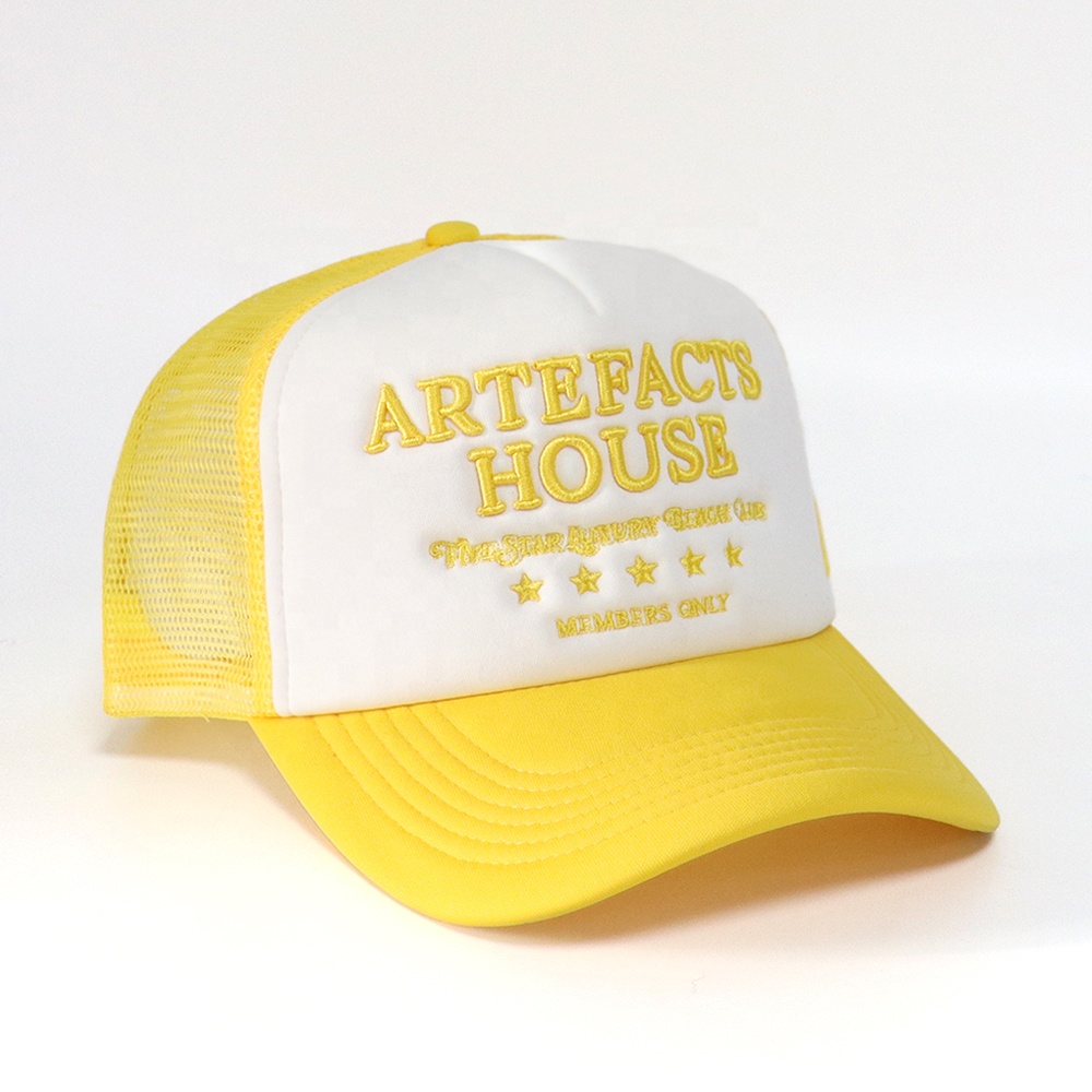 Two Tone Foam Trucker Cap with Raised Embroidered Letter Design