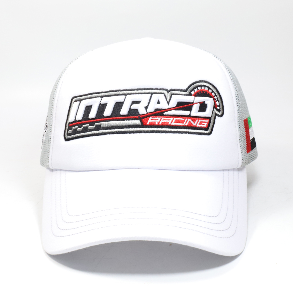 Intrado Racing White Foam Trucker Cap with 3D Embroidered Logo