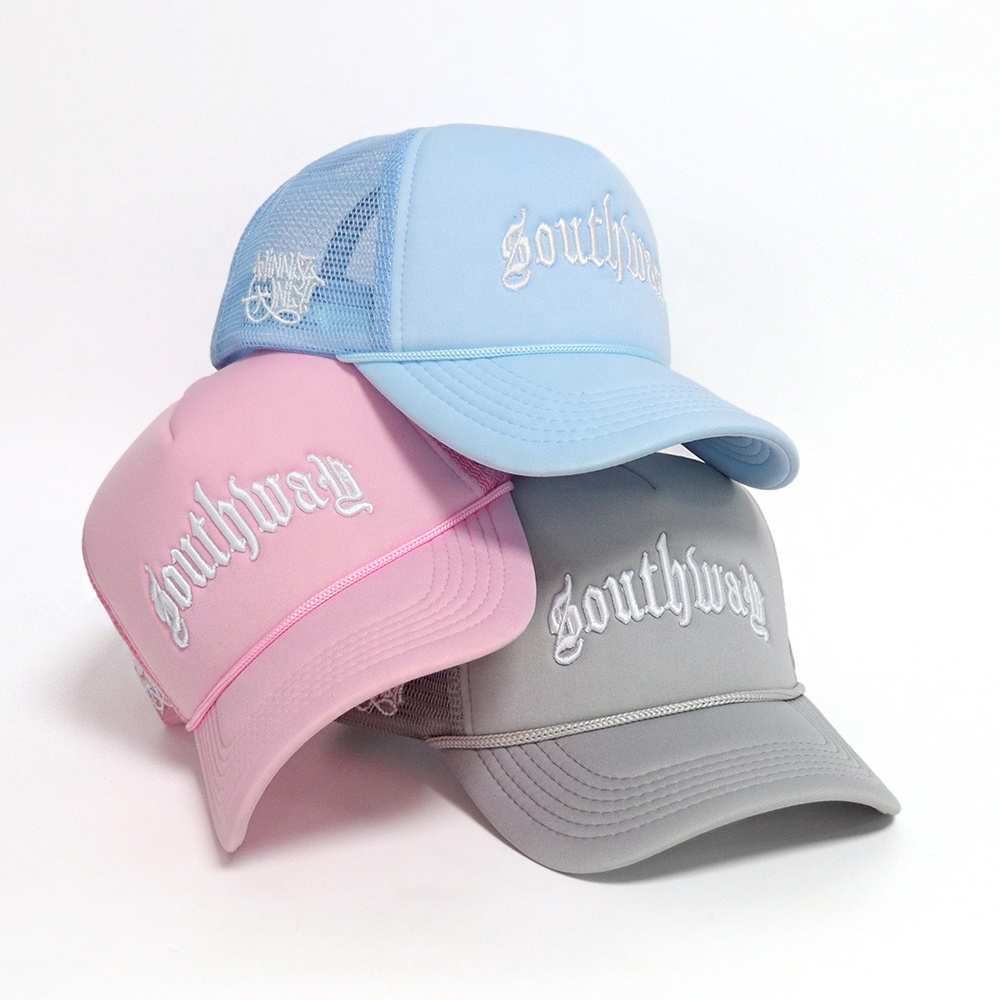 5 Panel Foam Trucker Hat with 3D Embroidered Logo Breathable Mesh Back Cap