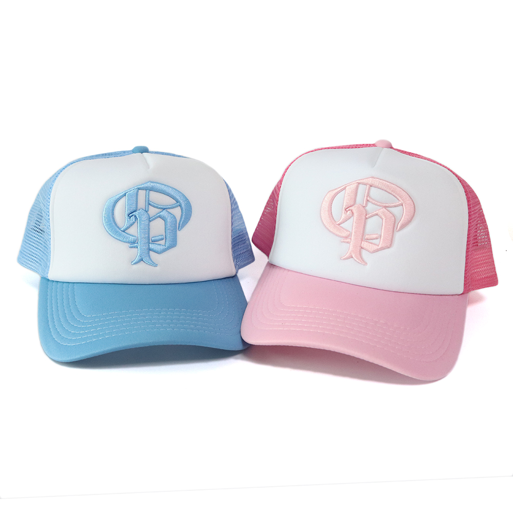 Pastel Blue and Pink Mesh Back 3D Logo Trucker Caps