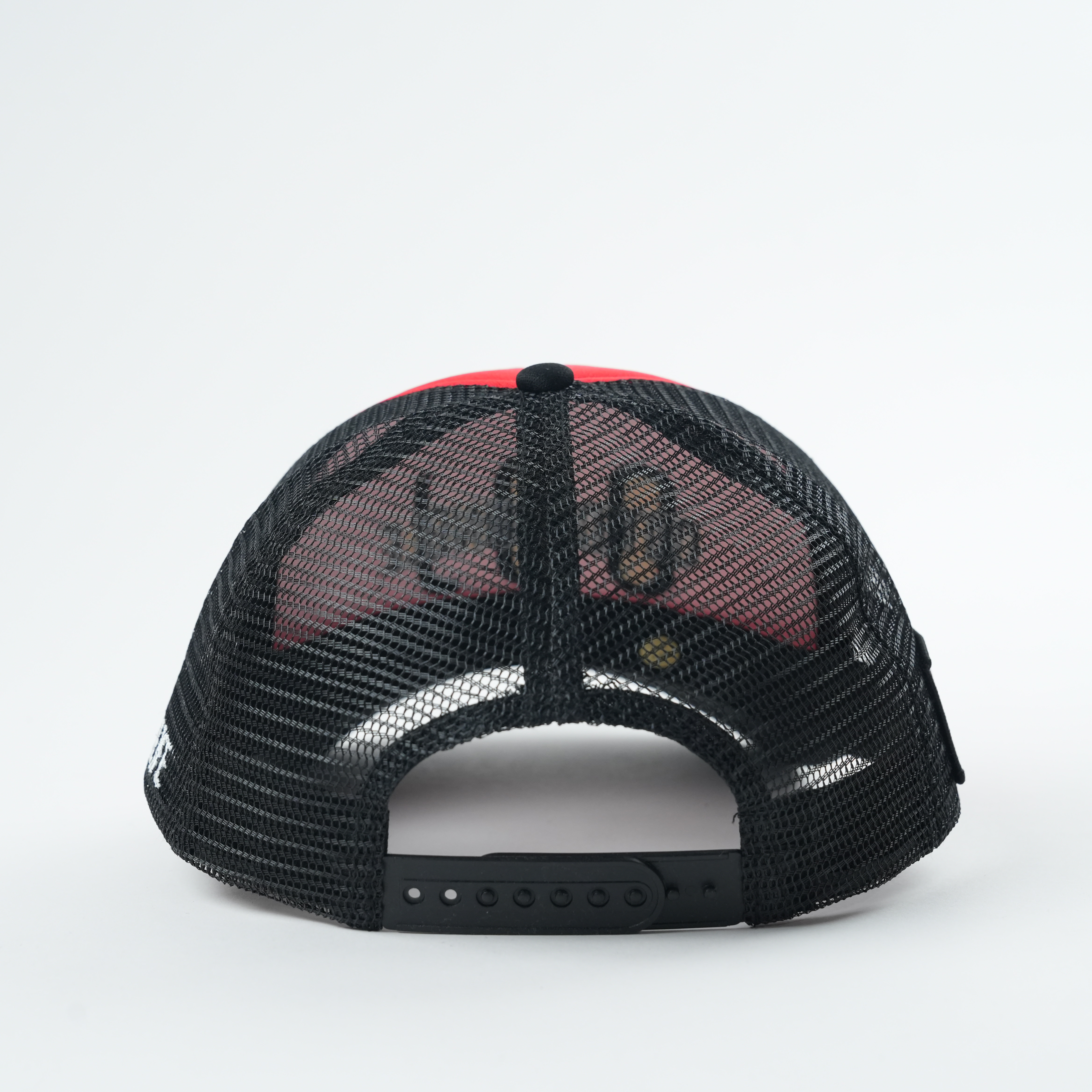 Red and Black Mesh Back Trucker Cap with Embroidered Letter Logo